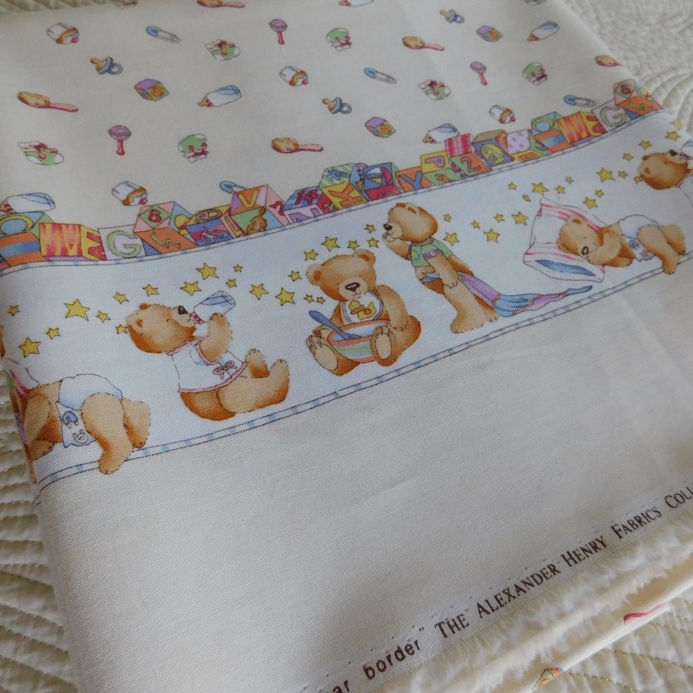 OOP Alexander Henry baby bear border print cotton fabric nursery quilt material - Picture 2 of 16